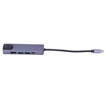 5 v 1 USB Typu C Rozbočovač Hdmi 4K USB C Hub Gigabit Ethernet Rj45 Lan Adaptér pre Mac book Pro Thunderbolt 3 USB-C Nabíjací Port