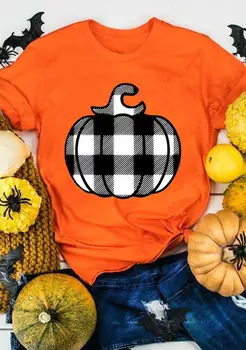Ženy Halloween Koberčeky Tekvicové O-Neck T-Shirt Tee Orange 2019 Festival Tee Nadrozmerné Oblečenie Kawaii Roztomilý Rave Festival Top