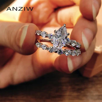 Móda Marquise Rez Sona Simulované Diamantový Prsteň Sady Výročie Zásnubné Prstene, Svadobné Kapela Prsteň Pre Ženy Strany Šperky