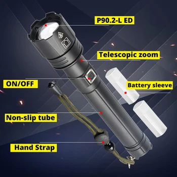 2021 Najnovšie 300000lm Silný XHP90.2 LED Baterka Zoom Baterka XHP70 USB Nabíjateľné Nepremokavé Lampa používať 18650 26650 Camping