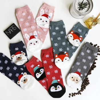 Cartoon Kawaii Roztomilé Ponožky Legrační Zviera Ovocie Vianočné Ponožky pre Ženy, Ženské Jeseň-Zima Členkové Ponožky Bavlna Pohodlné Teplé