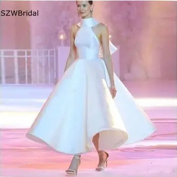 Nový Príchod Vysoká Krku Biele, Čierne Krátke večerné šaty 2021 Čaj dĺžka Dubaj Arábia večerné šaty Vestidos de fiesta
