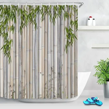 Textílie Sprchový Záves Zelený Bambus 3D Tlač Kúpeľňa Záclony Nepremokavé Plesní a Doklad s Háčikmi Vaňa Opony Domáce Dekorácie