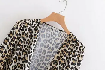 Ženy sexy hlboko v krku leopard tlač black patchwork kombinézach tričko ženy dlhý rukáv siamské blúzka bežné topy LS2592