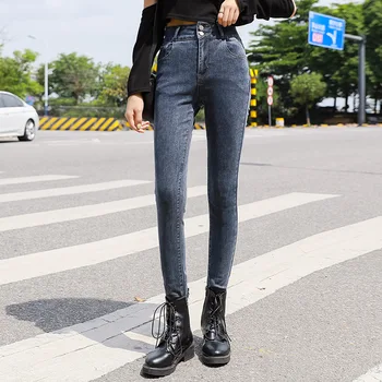 FNOCE 2020 nové dámske jeans nohavice street fashion bežné Mid-Vysoký Pás úsek Chudá Chudnutie Slim Fit Chudá Ceruzkou Nohavice