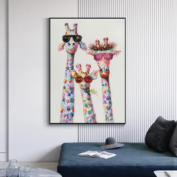 Cartoon Žirafy Rodiny Wall Art Plátno Maľovaní Plagátov a Tlač Wall Art Obrázky pre Deti na Izbe Nordic Domova