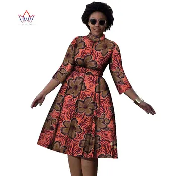 2021 Plus Veľkosť Pracovné Odevy Afriky Letná Party Šaty O - Krku Mix Zápas Oblečenie podkolienok Šaty Pre Ženy Bavlna WY1199