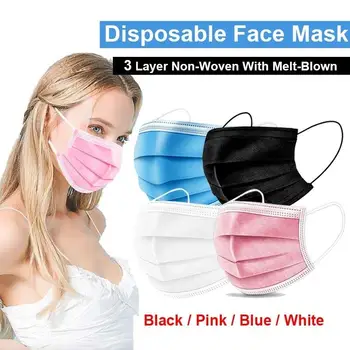 10-200pcs Black/White/Pink Jednorázové Masky Nonwove 3 Vrstvy Úst Maska Strmeň Masku na Tvár Filter Prachu, Ochranné Masky, Mascarilla