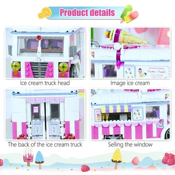 LOZ Mini Stavebné Bloky Ice Cream Van Ružové Auto Tortu Autobus, Kamión Model Vzdelávacie Hračky pre Dievčatá Tvorca Priateľmi 1244pcs Tehly