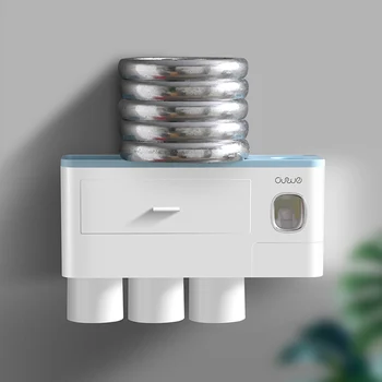 Magnetické Kefka Držiteľ Automatické Zubná Pasta Dávkovač S Cup Wall Mount Toaletné Potreby Úložný Stojan Kúpeľňové Doplnky Nastaviť