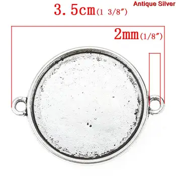 8SEASONS Konektory Zistenia Kolo Antique Silver Farba Zväzkový Vzor Vyrezávané Cabochon Nastavenie(Hodí Dia 25 mm) 3,5 cm x 2.8 cm