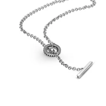 2020 925 sterling silver Módne Pavé Kruhu Logo T-Bar Srdce Náhrdelník pre Ženy Šperky Svadobný dar