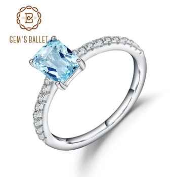 Gem Balet Rez Obdĺžnik 1.28 Ct Prírodné Sky Blue Topaz Nové 925 Sterling Silver Zásnubné Prstene Pre Ženy, Jemné Šperky