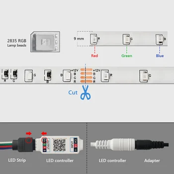 AIRSIX Bluetooth LED Pásy, RGB Svetla Led SMD 5050 DC12V Nepremokavé, Ľahké 5m 10m dióda Flexibilné s Bluetooth remote RGB Pásy