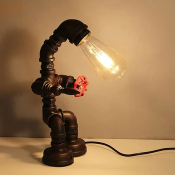 Retro Priemyselné Steampunk Stolná Lampa Starožitné Železa Robot Kovové Potrubia Stôl, stolná Lampa pre Izba Dekor WWO66