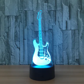 Kreatívny Darček 3D Elektrické Hudba Gitaru Ilúzie Lampa LED 7 Farieb Zmena Gradientu Dieťa Dieťa Spí v Noci Svetlo Vianočný Darček