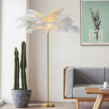 Nordic Luxusné Pštrosie Perie LED Poschodí Lampa Medi Home Decor Art Deco stojacie Lampy pre Obývacia Izba Stojí Svetlo