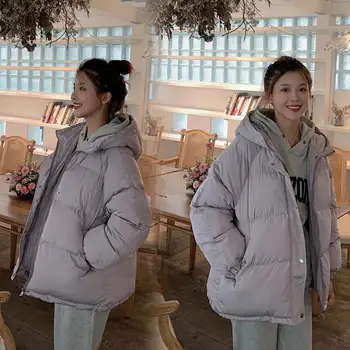 Kapucňou Nadol Bunda Ženy Zime Krátke Zahustiť Teplá Bavlnená Čalúnená Oblečenie Kórejská Verzia Voľné Bežné Študent Bavlnené Oblečenie