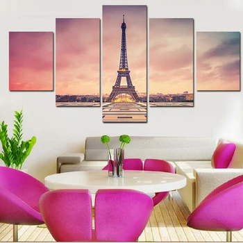 Hd Päť Dielny Set Modernej Parížskej Eiffelovej Veže Maľovanie Obrazu Mesta, Architektúry, Krajinnej Plátno Na Maľovanie Na Stenu Umenie Č Rám Nástenná Maľba