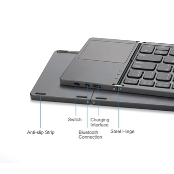 Mini Skladacie Bezdrôtová Bluetooth Klávesnica Nabíjateľná Klávesnica s Touchpadom Mini Klávesnica pre IOs/android/Windows Tablet