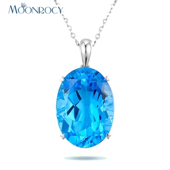 MOONROCY Strieborná Farba Oválne Waterdrop Modré Crystal Prívesok Náhrdelník Chokers pre Ženy Drop Shipping Dámske Šperky Veľkoobchod Darček