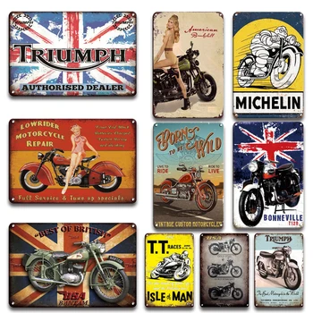 Triumf Motocykel S Britskou Vlajkou Kovové Logo Kovové Maľovanie Znamení Historických Motocyklov Tin Známky Stenu, Nálepky Umenie Domova