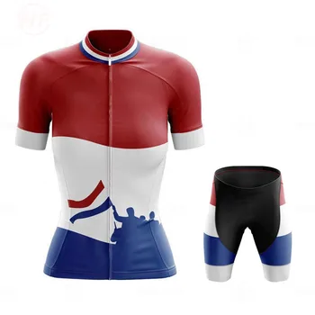 Holandsko Ženy Cyklistické Oblečenie Móda Jednoduchý Krátky Rukáv Jersey Nastaviť Lete Cestné Cyklistické Oblečenie Lady Vyhovovali Priedušná Pevné