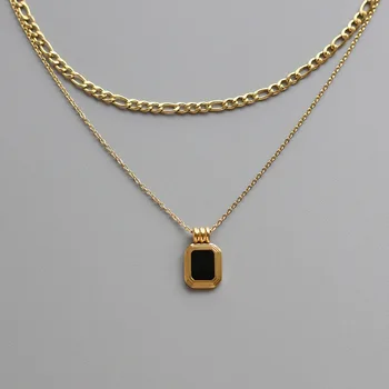 Amaiyllis 18k Zlata Minimalistický Dvojité Vrstvený Sveter Reťazca Náhrdelníky Čierny Štvorec na Výšku Náhrdelníky Mujer Collare Žena Bijoux