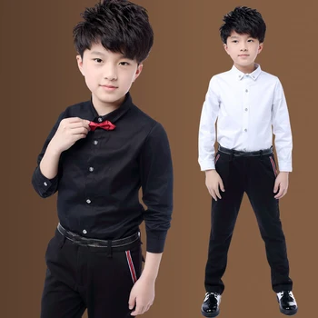 Jar kórejský Bežné detské Shhirts Britský Štýl Chlapec Plus Zamatové Tričko Zahusťovanie Deti Dlhým rukávom Biele Tričko