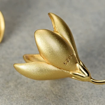 Lotus Zábava 18K Zlata Elegantné Kvet Magnólie Visieť Náušnice Reálne 925 Sterling Silver Dizajnér Jemné Šperky Náušnice pre Ženy
