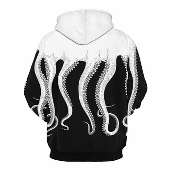 Jesenné A Zimné Čierne A Biele Octopus Nohy 3D Digitálna Tlač s Kapucňou Pullove Príležitostné Voľné Páry 2020 Nové