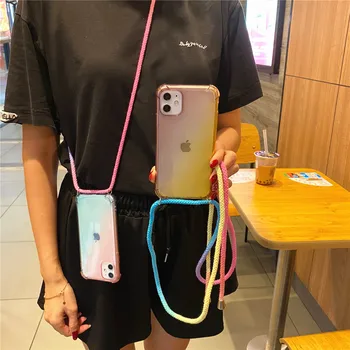 Rainbow Gradient Telefón puzdro Na Huawei Y8S Y7 Y6P Y9 Y5 Y6 2019 P smart 2020 plus S Pro Z Náhrdelník ozdobná šnúrka na uniforme Ramenný Popruh, Kábel