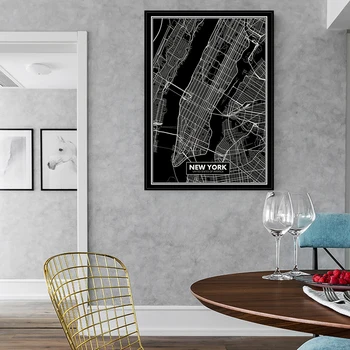 Americký Štýl New York Mape Mesta na Plátne Obrazy Budovy Wall Art Plagáty a Potlačou obrazov na Stenu Pre Obývacia Izba Domova