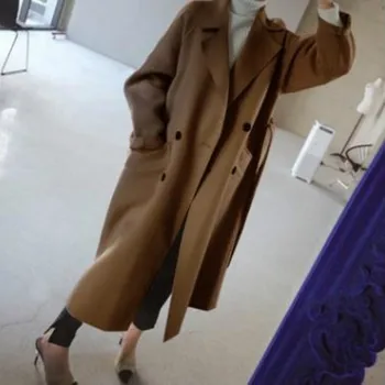 Zimné elegantné módne vlny kabát čierny dlhý kabát kórejský vlna klasický kabát teplé 2020 oblečenie pre ženy
