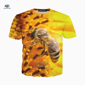 Funny Zvieratá Honey Bee Kvety 3D Tlač pánske T-Shirts Ženy Letné Tričko Harajuku Bežné Hip Hop Móda Nadrozmerné T tričko