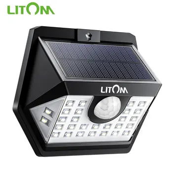 Litom Solárny Snímač Pohybu Lampy 30 LED Solárne Vonkajšie Nástenné Svietidlá S 3 Nastaviteľné Svetlo Modely IP65 Vodotesný Pre Dvore