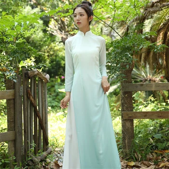 Elegantný AO Dai 2020 News Leto Retro Šaty pre Ženy, Vietnam Štýl Cheongsam Šifón Strany Čínskych Elegantné Ženy Dlhé Šaty