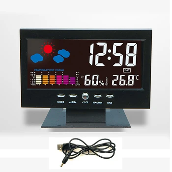 Veľký Farebný Displej LCD Digitálny Budík Tabuľka Hodiny Ploche Predpoveď Počasia Spánok Teplota Vlhkosť Podsvietenie Budík