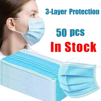 50PCs 3 Vrstvy Filter Masku na Tvár Disposable Non Tkané Proti Prachu Sprej na Ochranu Dýchania Ústami Masky