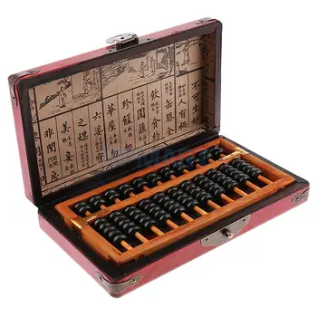 11 Stĺpec Vintage Drevené Guľôčky Aritmetický Abacus Výpočet Nástroj s Box Zberateľskú Darček