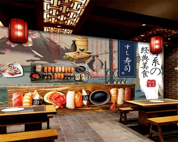 Beibehang 3d tapety na stenu vlastné Japonskej a vietor sushi ukiyo-e stravovanie pozadí kuchyňa tapetu 3 d tapety na steny
