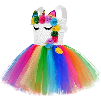 Rainbow Kvety Jednorožec Šaty pre Dievčatá Narodeninovej Párty Darček Baby Girl Princess Tutu Šaty Deti Halloween Cosplay Kostým Jednorožec