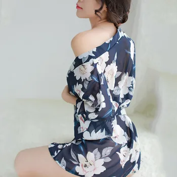 Ženské Nightgown Sleepwear Sleepshirts Vidieť cez Pijama Mujer satin Letné dámske Sexy Mini Kimono Šaty Lady Rayon Vaňa Šaty