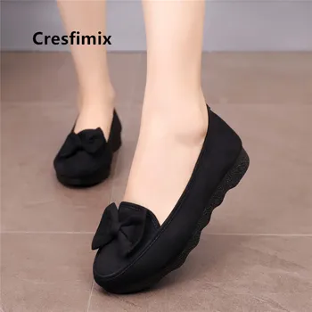 Cresfimix ženy odrazové svetlo vážiť čierne pohodlné tanec ploché topánky lady bežné červené topánky žena voľný čas sklzu na topánky a5053