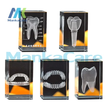 3D Zub Model Crystal Clear Stojan S LED Lampou zubné Ústne Suvenír Darček Decorarion Laser Leptaní Zuby Krištáľové Sklo Cube