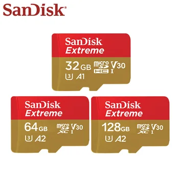 SanDisk Micro SD Karty 128GB A1 A2 32GB Pamäťovú Kartu Extrémne Micro SD UHS-I TF Card High Speed U3 V30 64 GB Podpora 4K