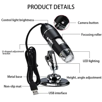 1600X HD Elektronický Digitálny Mikroskop Prenosné USB zväčšovacie sklo 8 Bielych LED Žiarovky Multi-level Digitálny Zoom pre WIN XP/7