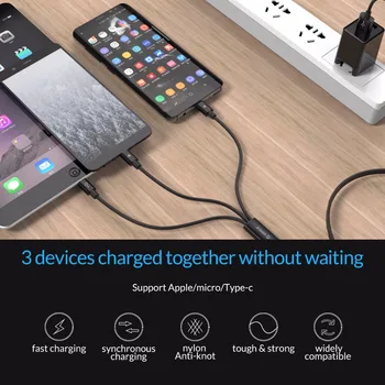 ORICO 3 v 1 Nabíjací Kábel USB Typu C Káble pre Samsung Xiao Nabíjačka Micro B Nylon Kábel Poplatok za Mobilný Telefón