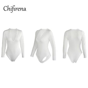 Chifirena 2020 Jeseň Sexy Kombinézu Ženy Dlhý Rukáv Zimné Jumpsuit V Krku Remienky Elegantné Pevné Skinny Nohavice pre Ženy