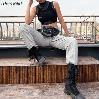 Weirdgirl ženy patchwork t a topy bežné fitness krátka vesta bez rukávov streetwer štíhla žena Harajuku sportwear oblečenie 2020